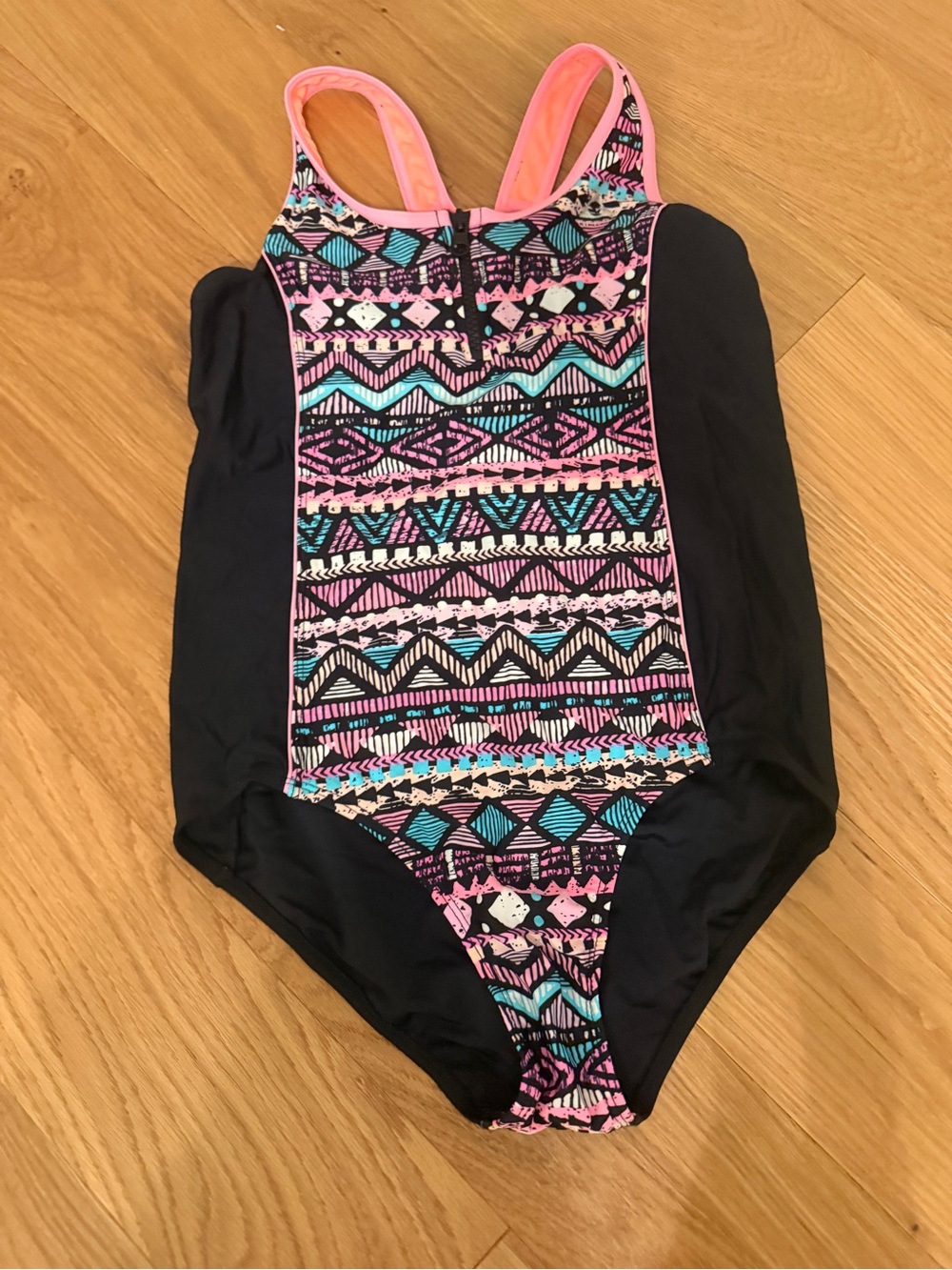 Kids One-Piece Swimsuit with Pink & Teal Aztec Print